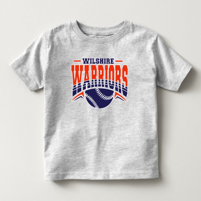 Wilshire Warriors Navy Baseball Logotyp T Shirt (Framsida)