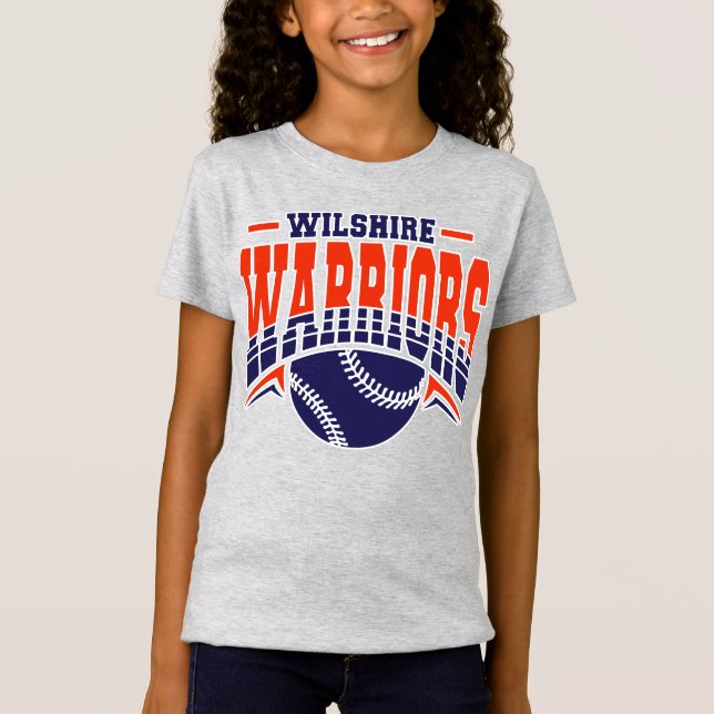 Wilshire Warriors Navy Baseball Logotyp T Shirt (Framsida)