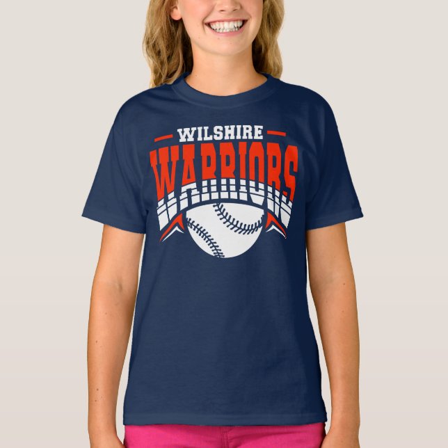Wilshire Warriors White Baseball Logotyp T Shirt (Framsida)