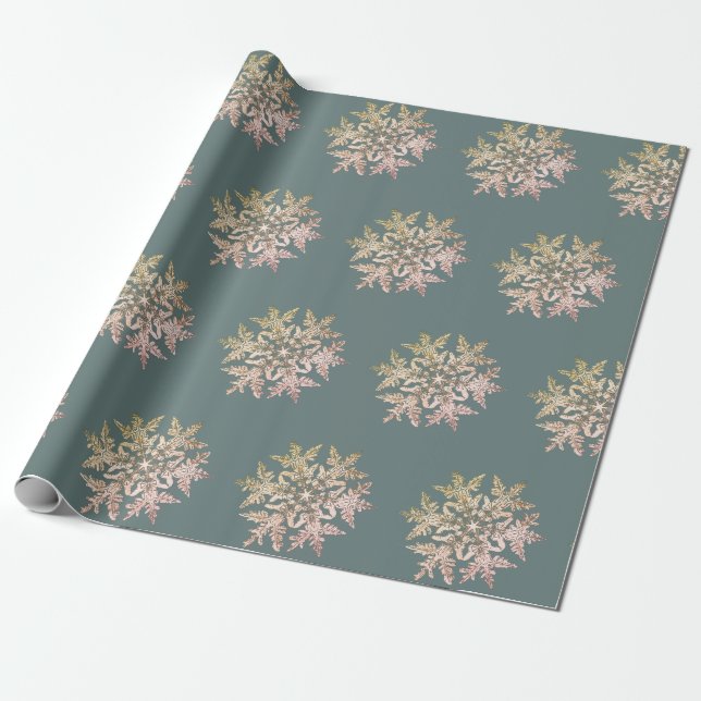 WILSON BENTLEY SNOWFLAKE ON BLUE GRÅTT PRESENTPAPPER (Utrullad)