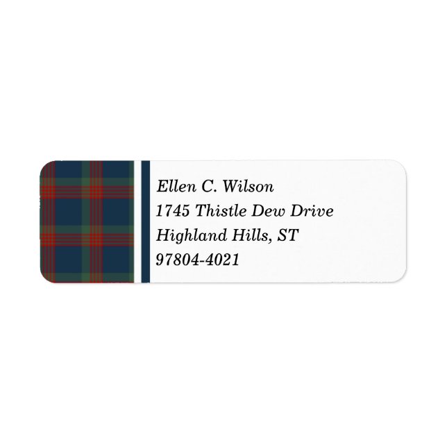 Wilson Klan Blue, Grönt och Red Scottish Tartan Returadress Etikett (Framsidan)