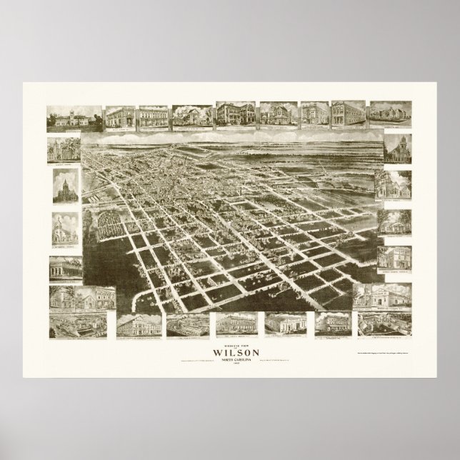 Wilson, NC Panoramic Karta - 1908 Poster (Framsidan)