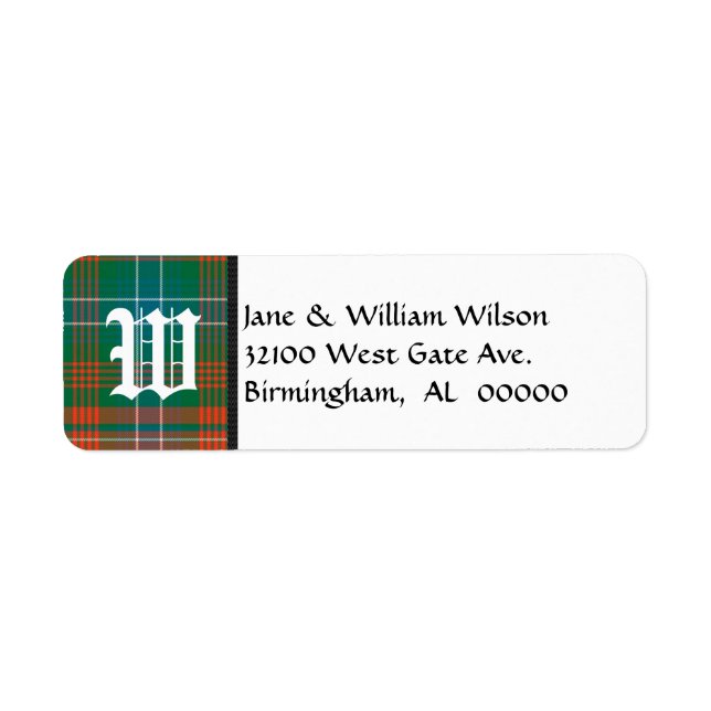 Wilson Tartan Play Monogram Adressetiketters Returadress Etikett (Framsidan)