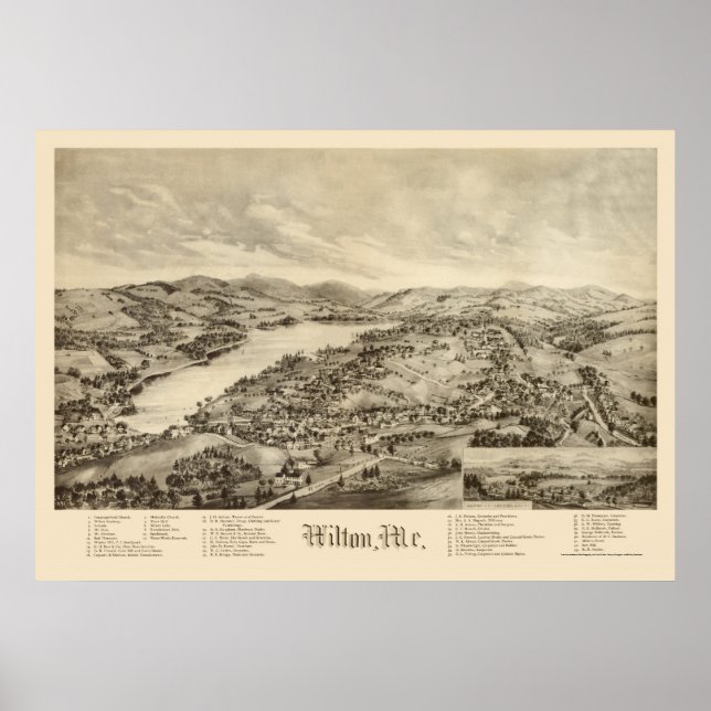 Wilton, ME Panoramic Karta - 1895 Poster (Framsidan)