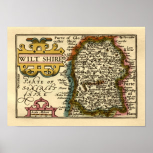 Wiltshire County Karta, England Poster