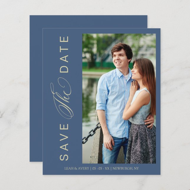 Wimshical-skript för budgetblått Bröllop-foto  (Fram/baksida)