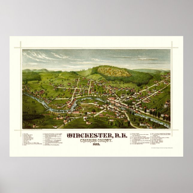 Winchester, NH Panoramic Karta - 1887 Poster (Framsidan)