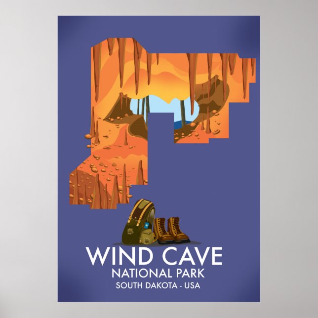 Wind Cave National Park vandringsled affisch. Poster (Framsidan)