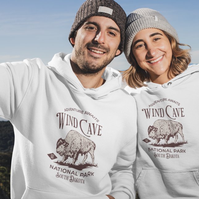 Wind Cave Retro Bison National Park Art Hoodie (Skapare uppladdad)
