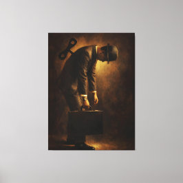 Wind-Up Office Man Surreal Routine Grind Oil Paint Canvastryck