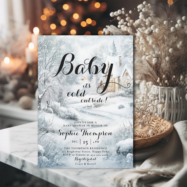 Winder Wonderland Classic Chic Neutralt Baby Showe Inbjudningar (winter baby shower invitation neutral wonderland snow cold classic traditional painting watercolor)