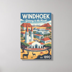 Windhoek Namibia Retro Resemålning Affisch Konst Canvastryck