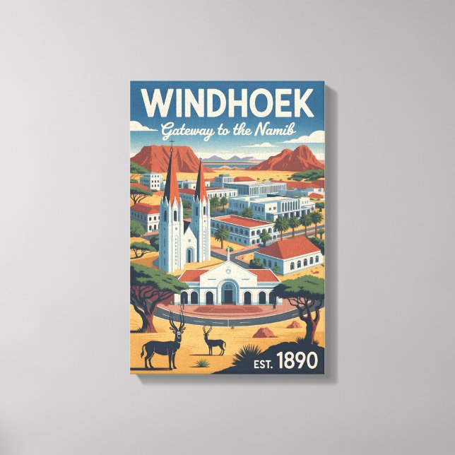Windhoek Namibia Retro Resemålning Affisch Konst Canvastryck (Framsida)