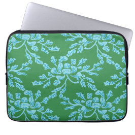 Winding Peony Woodcut in Green and Aqua Laptop Fodral