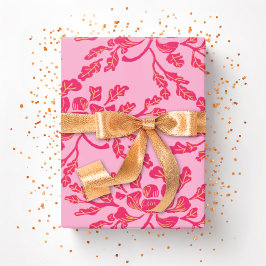 Winding Peony Woodcut in Pink and Orange Presentpapper