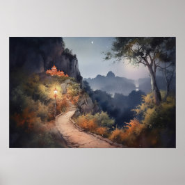 Winding väg mot ett hemligt bergsreträtt poster