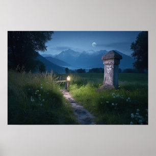 Winding väg till linjen egendom nära sjö poster