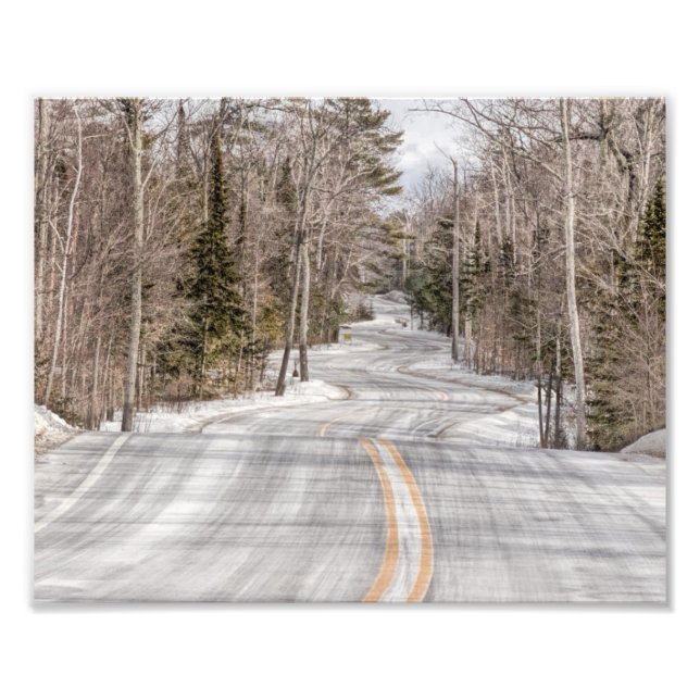 Winding Winter Road i Door County Photo Print Fototryck (Framsidan)