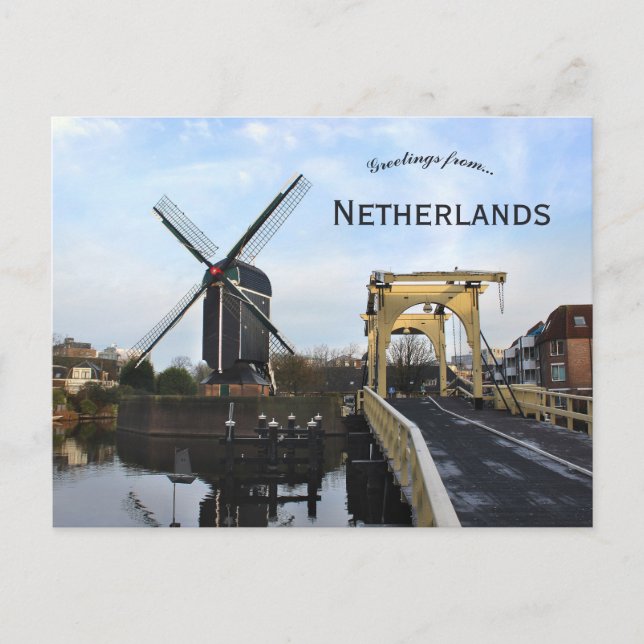 Windmill and Leiden Windmill Bridge Netherlands Vykort (Framsida)