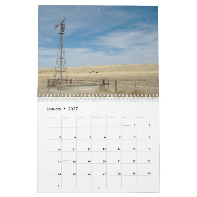 Windmills av westerna Kansas Kalender (Jan 2027)
