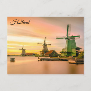 Windmills Holland Netherlands Travel Photo Vykort