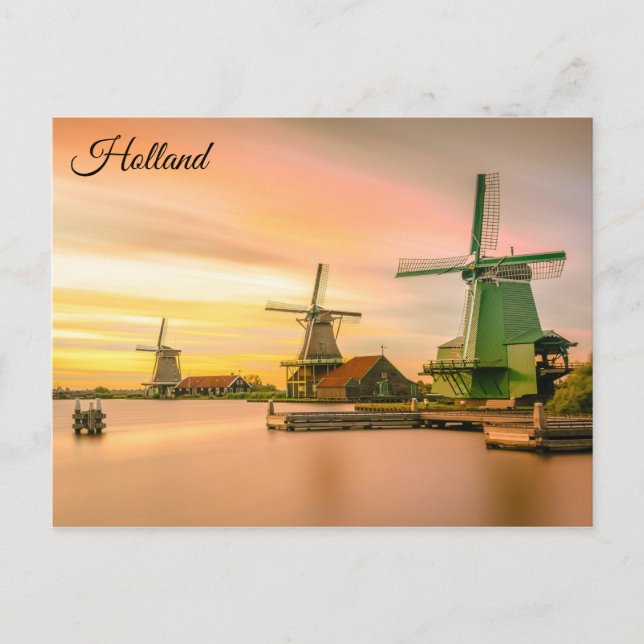 Windmills Holland Netherlands Travel Photo Vykort (Framsida)
