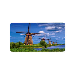 Windmills i Kinderdijk, Holland, Nederländerna Adressetikett