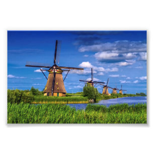 Windmills i Kinderdijk, Holland, Nederländerna Fototryck