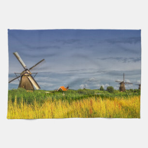 Windmills i Kinderdijk, Holland, Nederländerna Kökshandduk