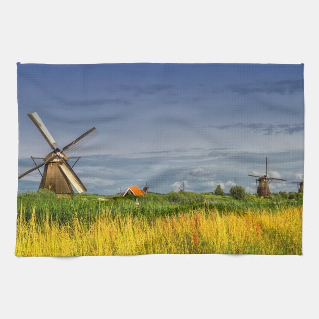 Windmills i Kinderdijk, Holland, Nederländerna Kökshandduk (Horisontell)
