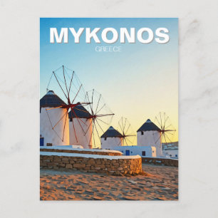Windmills i Mykonos Greece Cyclades Travel Vykort