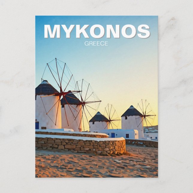 Windmills i Mykonos Greece Cyclades Travel Vykort (Framsida)