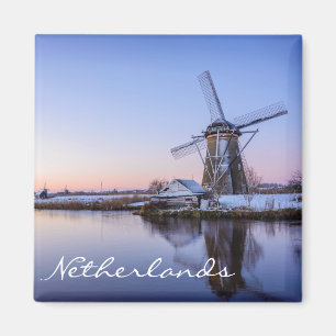 Windmills i vinter i nederländsk textmagnet magnet