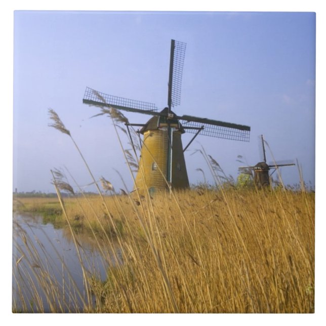 Windmills längs kanalen i Kinderdijk, 2 Kakelplatta (Framsidan)