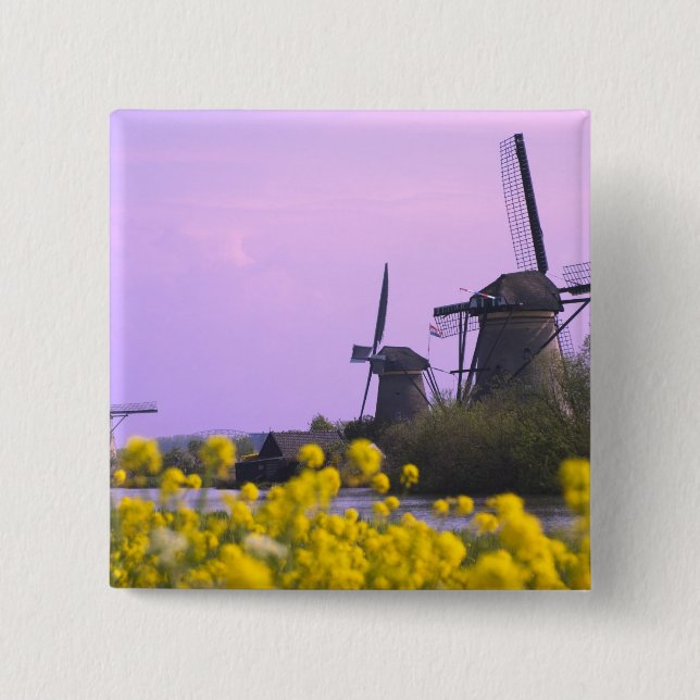 Windmills längs kanalen i Kinderdijk, Knapp (Framsida)