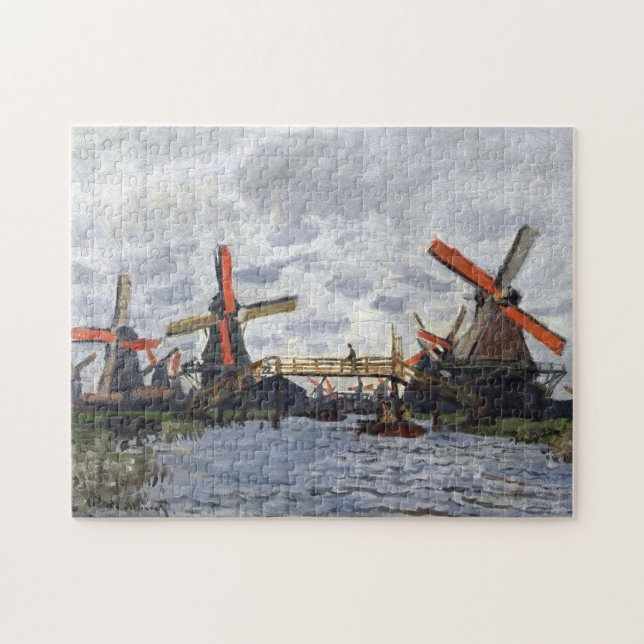 Windmills nära Zaandam Monet Fine Art Pussel (Horisontell)