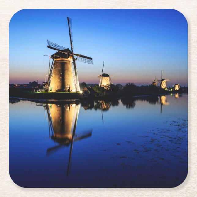 Windmills på blåtttimmekustfartyget underlägg papper kvadrat (Framsidan)