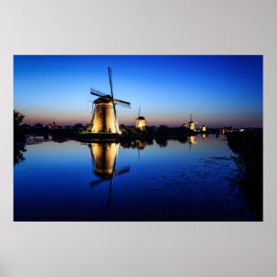Windmills på trycket för blåtttimmeaffisch poster