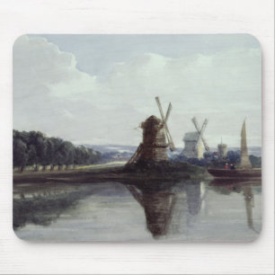 Windmills vid en flod, 19th århundrade musmatta