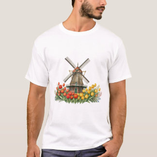 Windmühle Im Tulpenfeld Mit Blumenhaus T Shirt