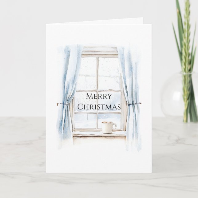 Window Blue Curtains-jul Kort (Framsida)