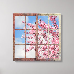 Window Cherry Blommar Träd Canvastryck