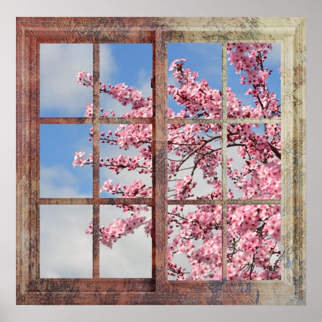Window Cherry Blommar Träd Poster (Framsidan)