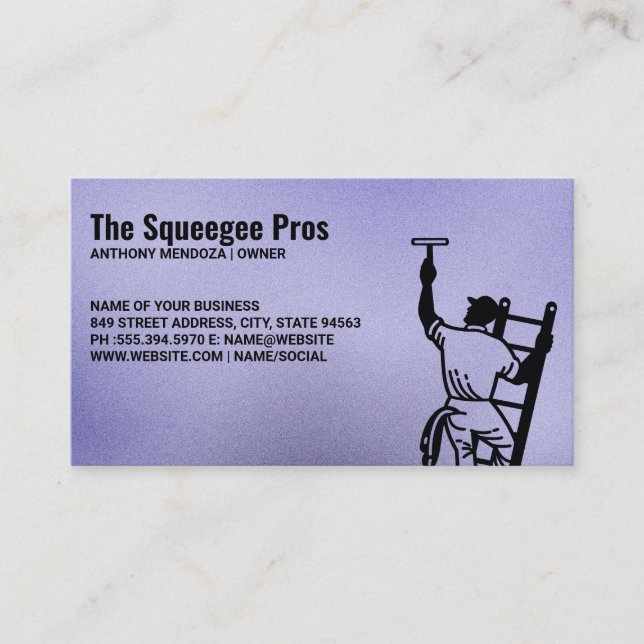 Window Cleaners | Guy on Ladder with Squeegee Visitkort (Framsida)