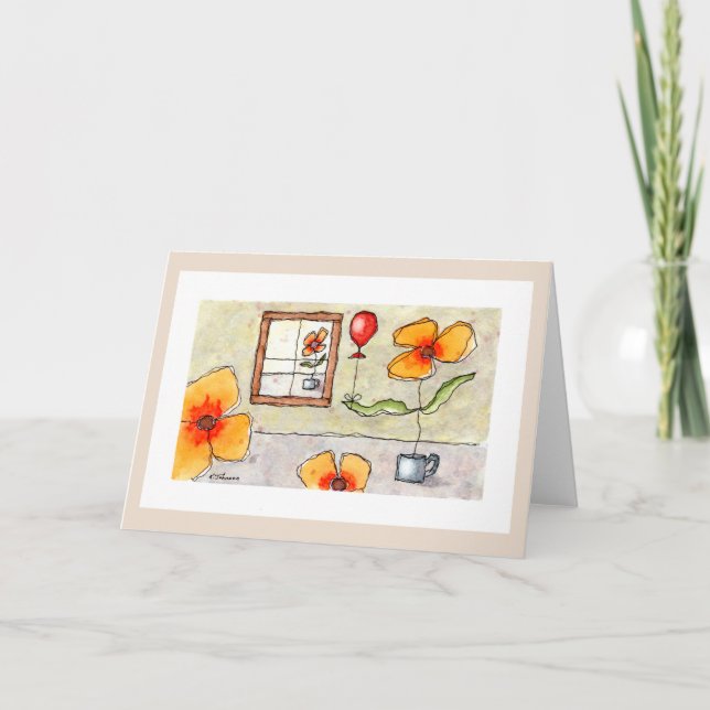Windows Flowers Watercolor Greeting Card Kort (Framsida)