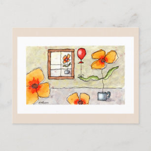 Windows Flowers Watercolor Postcard Vykort