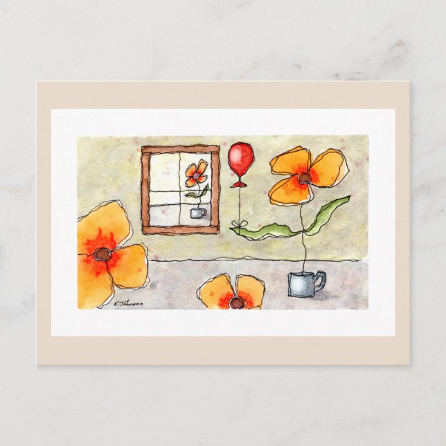 Windows Flowers Watercolor Postcard Vykort (Framsida)