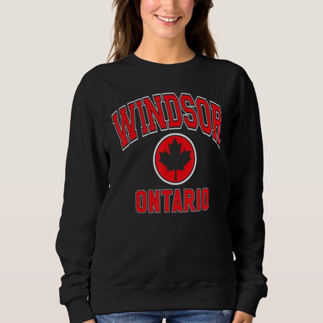 Windsor Canada Maple Leaf Circle Varsity Style Red T Shirt (Framsida)
