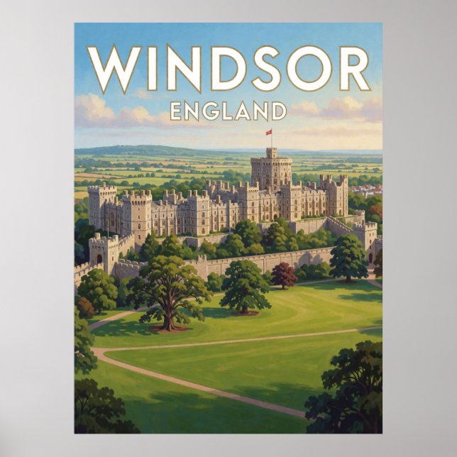 Windsor England Slott Och Parkmark   Poster (Framsidan)