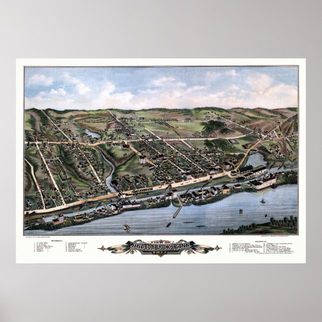 Windsor Locks, CT Panoramic Karta - 1877 Poster (Framsidan)